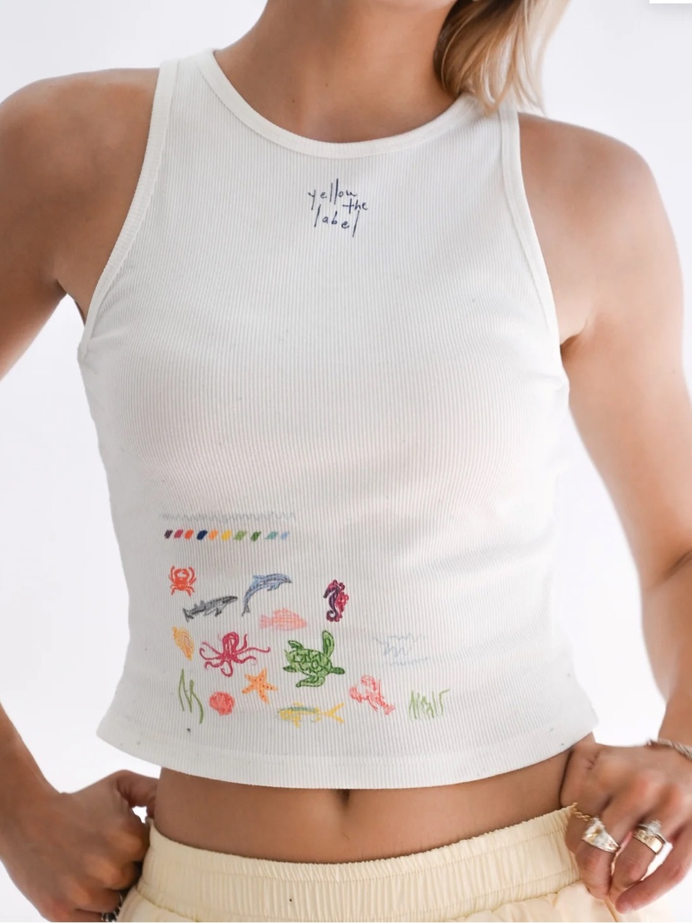 yllw SEA OCEAN ANIMAL SCENE TANK TOP SHIRT yellow the label